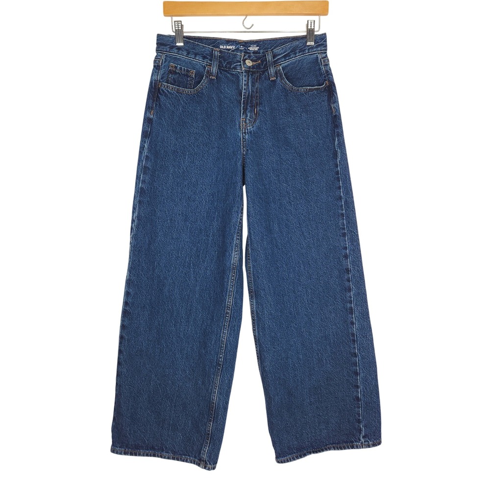 Old Navy Wow Baggy Wide Leg Jeans Medium Wash Blue Denim 2 Short Mid Rise